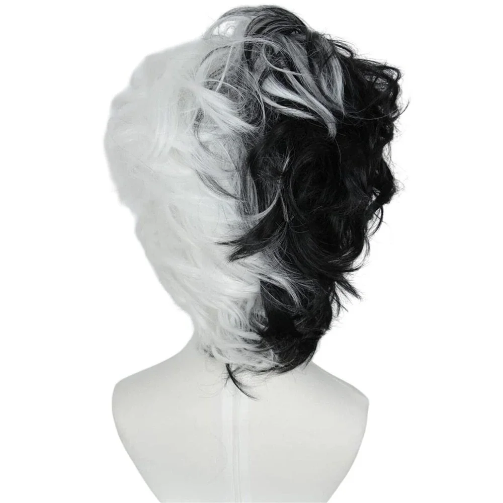 Linfairy Two Tone Halloween Costume Cosplay Wig for Women Adjustable White/Black
